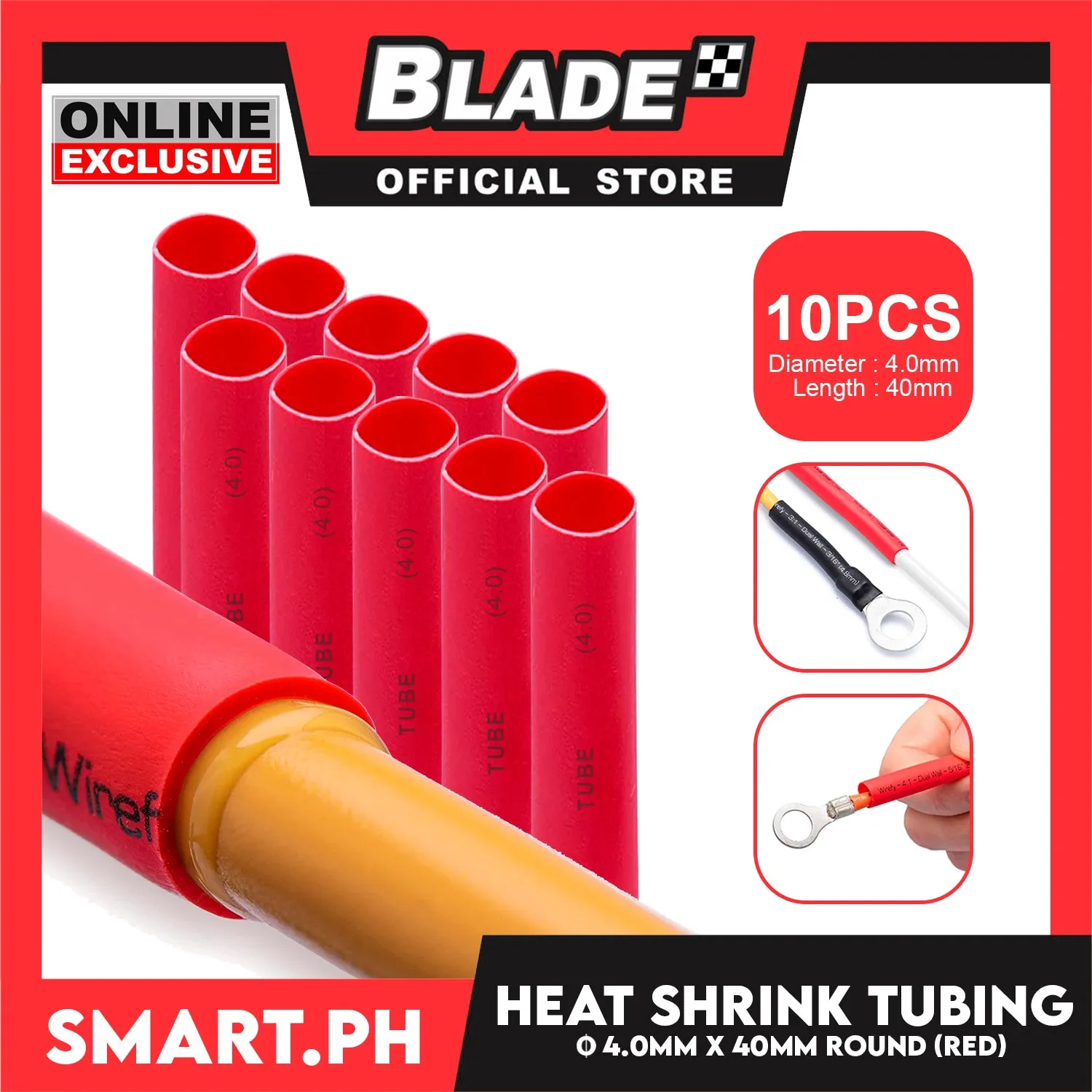 10pcs Heat Shrink Tube Wire Round 4.0x40mm (Red) Insulated Heat Shrink Tubing Cable Wrap