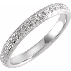 14K White 3 mm Patterned Band Size 7