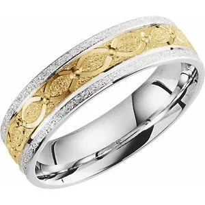 14K White/Yellow 6 mm Design Band Size 7.5