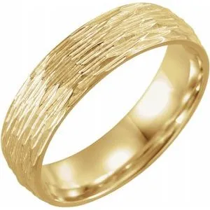 18K Yellow 6 mm Tree Bark Pattern Band  Size 8.5