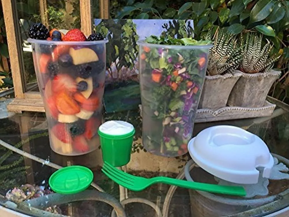 2 Pack Salad To Go Portable Containers with Reusable Forks & Dressing Holder! Retail $39.99