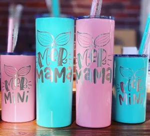20 oz Engraved MerMama   12 oz MerMini Skinny Straw Cups