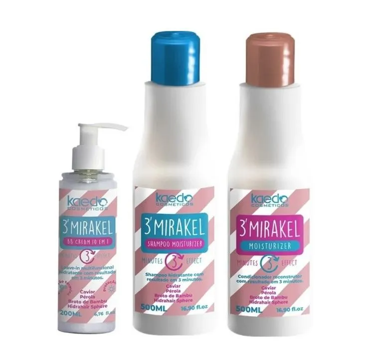 3'Mirakel 3 Minutes Miracle Effect Hair Moisturizing Treatment Kit 3 Itens - Kaedo
