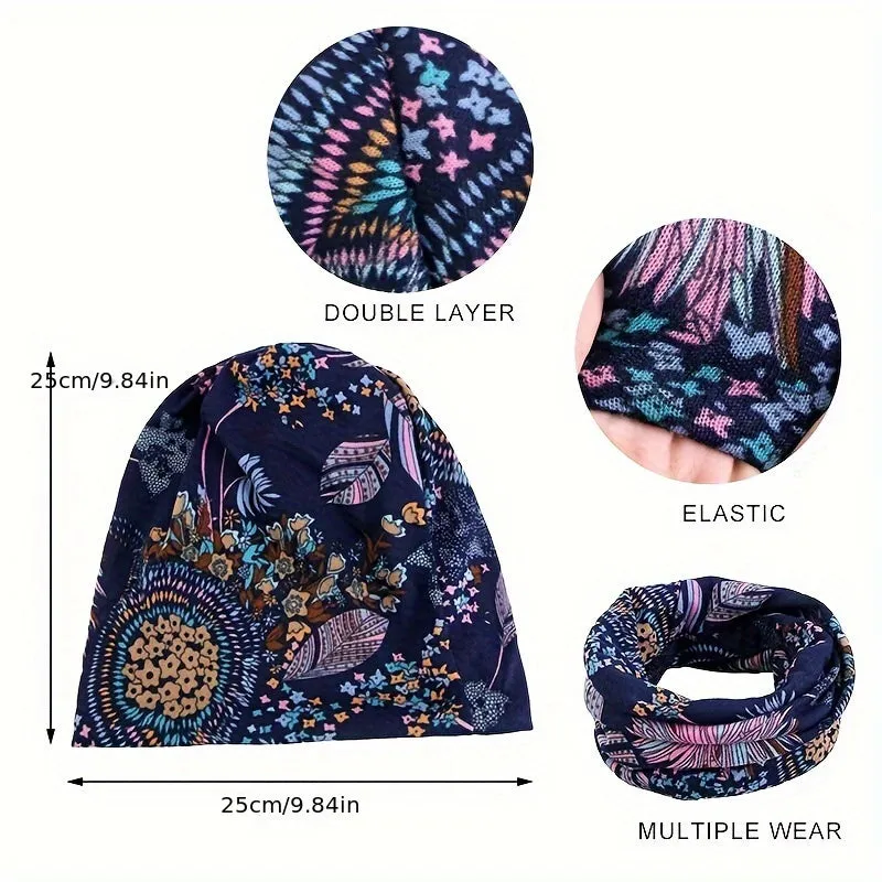 4-Piece Bohemian Floral Brimless Beanie Set – Warm & Multifunctional Headscarf
