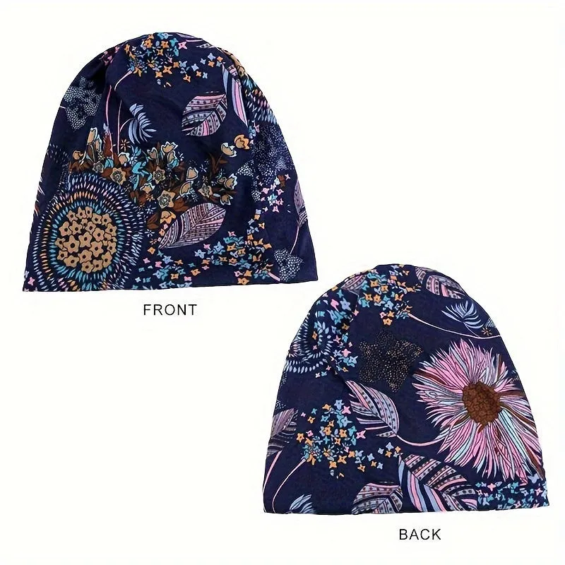 4-Piece Bohemian Floral Brimless Beanie Set – Warm & Multifunctional Headscarf