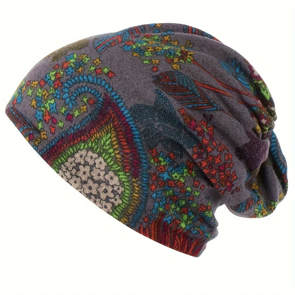 4-Piece Bohemian Floral Brimless Beanie Set – Warm & Multifunctional Headscarf