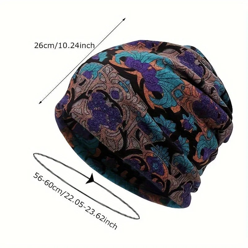 4-Piece Bohemian Floral Brimless Beanie Set – Warm & Multifunctional Headscarf