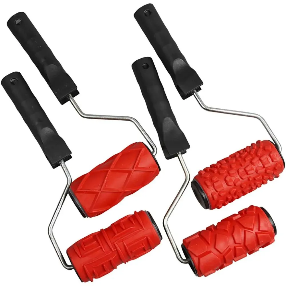 4 x Texture Pattern Rubber Rollers 10cm Paint/Clay Embossing Artists Craft Tools