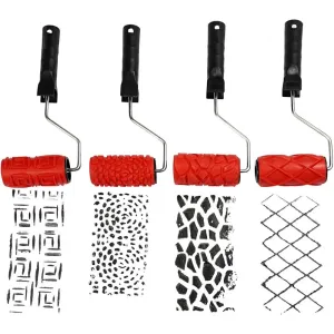 4 x Texture Pattern Rubber Rollers 10cm Paint/Clay Embossing Artists Craft Tools