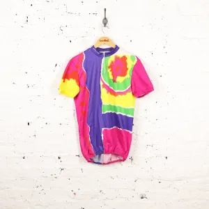 90s Patterned 1/4 Zip Cycling Top Jersey - Purple - L