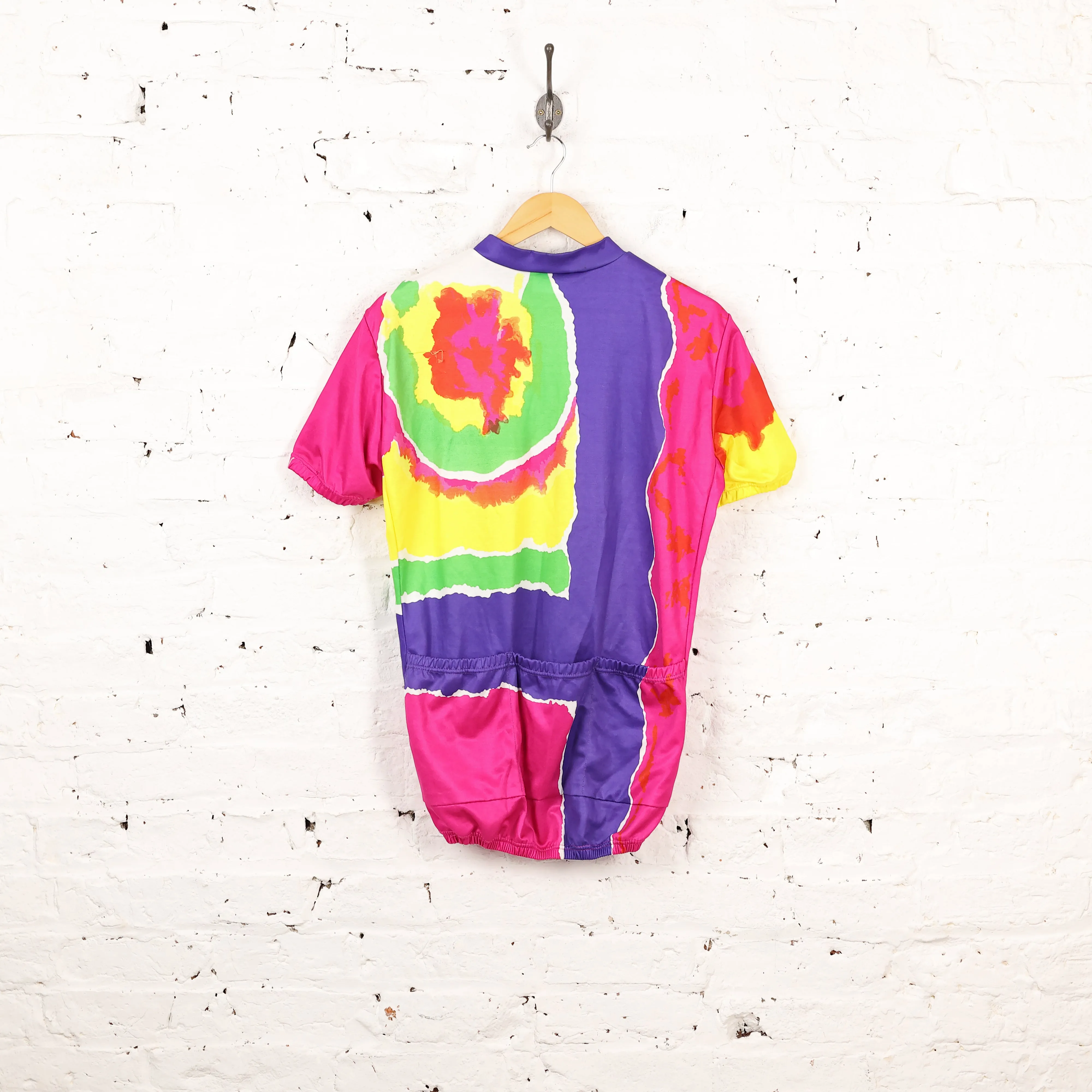 90s Patterned 1/4 Zip Cycling Top Jersey - Purple - L