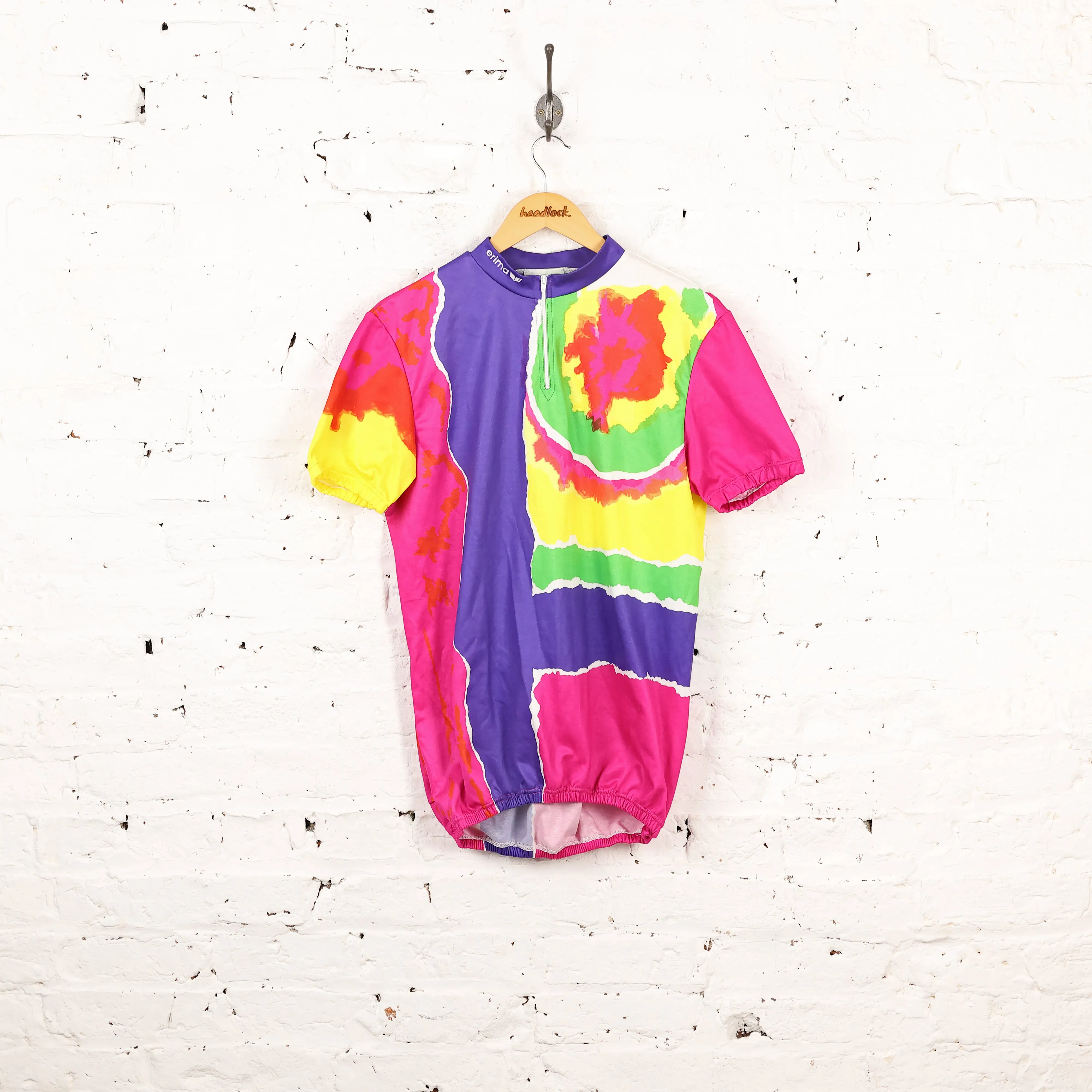 90s Patterned 1/4 Zip Cycling Top Jersey - Purple - L