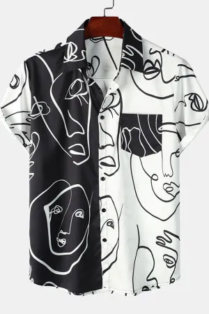 Abstract Face Print Patchwork Shirt