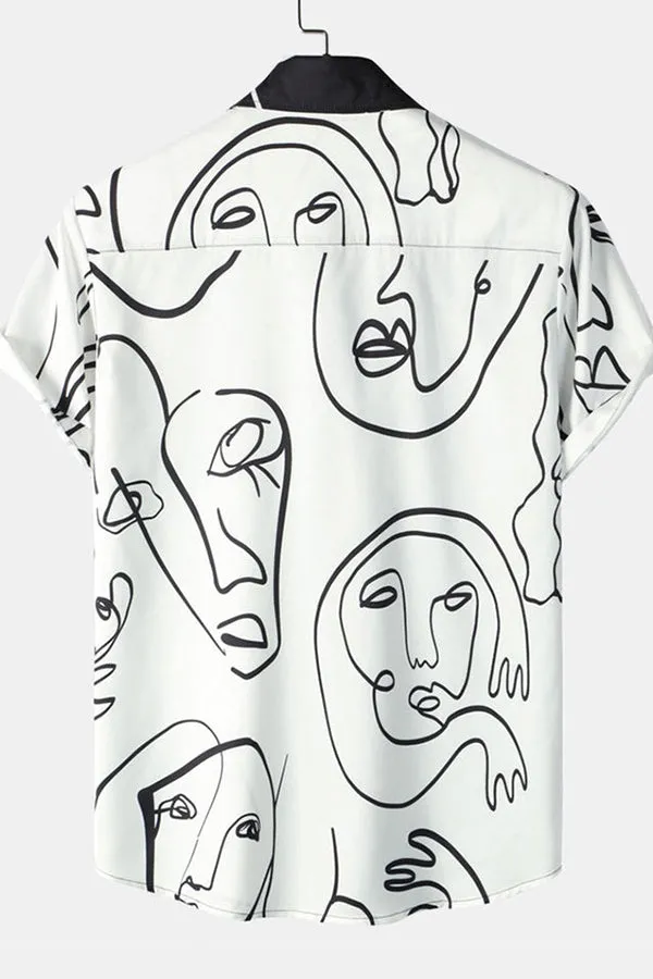 Abstract Face Print Patchwork Shirt