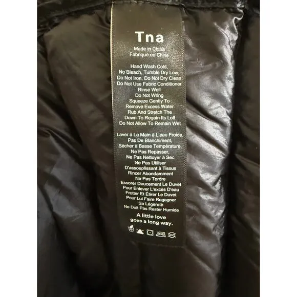 Aritzia TNA Puffer Jacket Bravura Long Hooded Black Packable Goose Down *Small