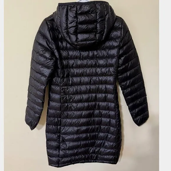 Aritzia TNA Puffer Jacket Bravura Long Hooded Black Packable Goose Down *Small