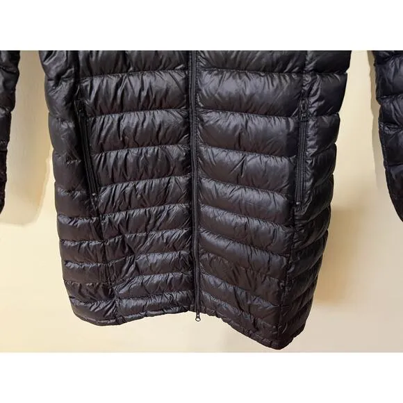 Aritzia TNA Puffer Jacket Bravura Long Hooded Black Packable Goose Down *Small