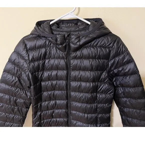 Aritzia TNA Puffer Jacket Bravura Long Hooded Black Packable Goose Down *Small
