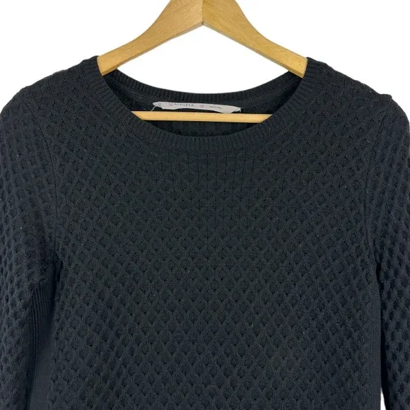 Athelta Womens Merino Wool Honeycomb Pullover Sweater Size XS Black Long Sleeve