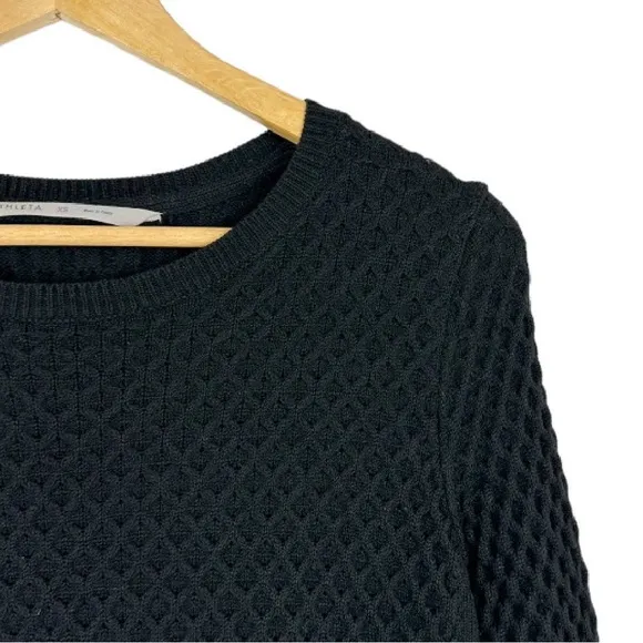 Athelta Womens Merino Wool Honeycomb Pullover Sweater Size XS Black Long Sleeve