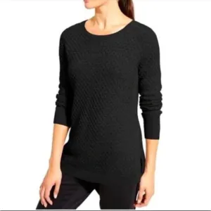 Athelta Womens Merino Wool Honeycomb Pullover Sweater Size XS Black Long Sleeve