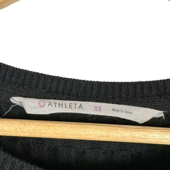 Athelta Womens Merino Wool Honeycomb Pullover Sweater Size XS Black Long Sleeve