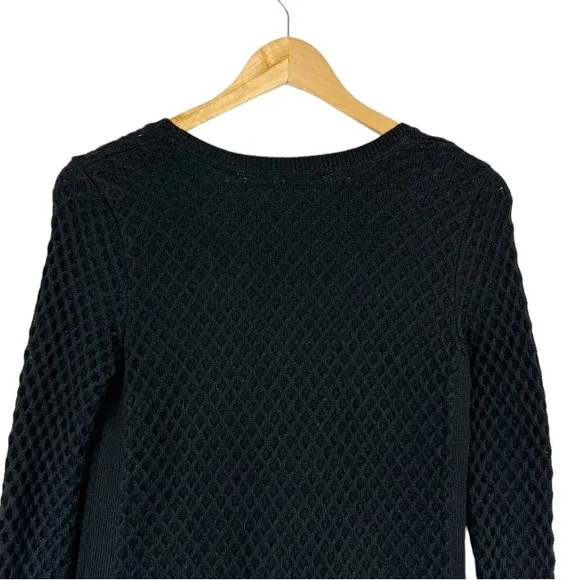 Athelta Womens Merino Wool Honeycomb Pullover Sweater Size XS Black Long Sleeve