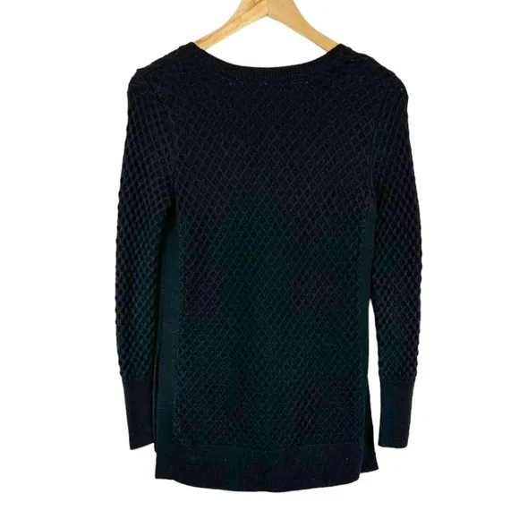 Athelta Womens Merino Wool Honeycomb Pullover Sweater Size XS Black Long Sleeve