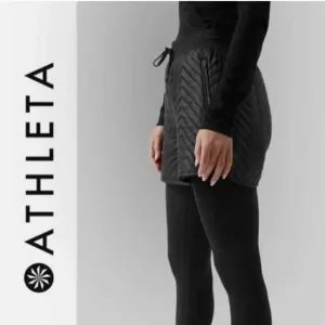 ATHLETA Black APRES SKI SHORTS Quilted DOWN Hiking Zip Pockets #467120 RT$89