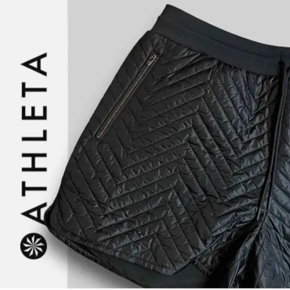 ATHLETA Black APRES SKI SHORTS Quilted DOWN Hiking Zip Pockets #467120 RT$89
