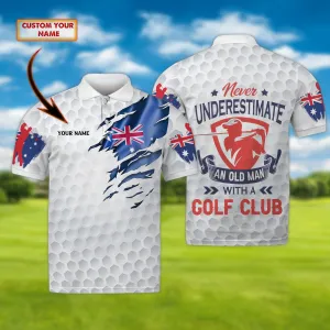 Australia Golf Player 001 - Personalized Name 3D Polo Shirt