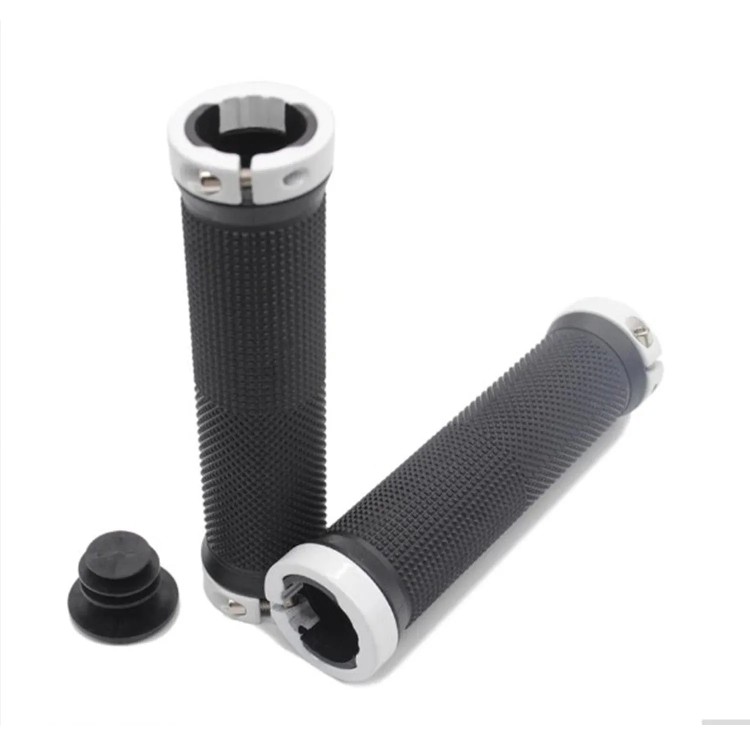 Bike Bicycle Handlebar Grips 1 pair - Double Lock-On, White