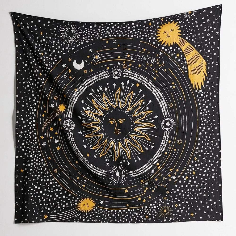 Black And White Sun Starry Tapestry Wall Hanging Planet Universe Moon Wall Tapestries For Living Room Bedroom Home Decor