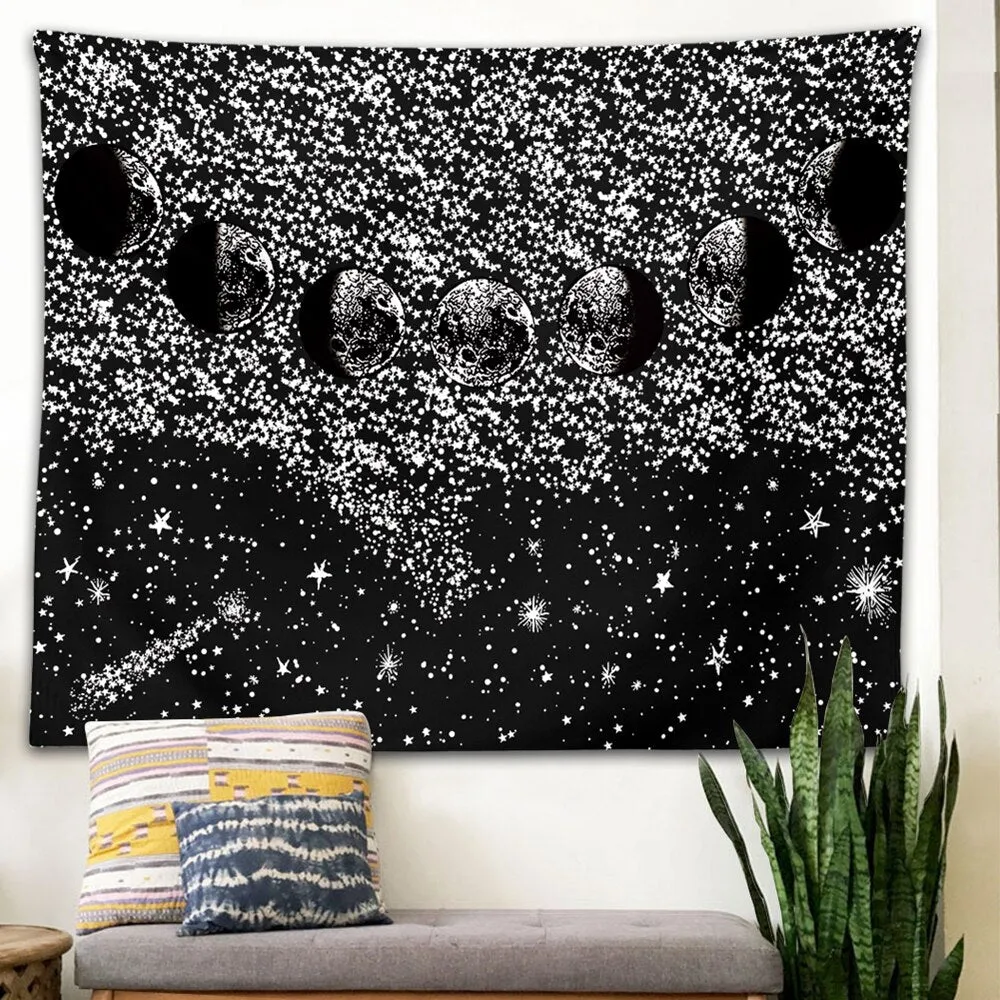 Black Moon Mandala Tapestry Bohemian Decoration Wall Hanging Bedroom Psychedelic Scene Starlight Art Home Decoration