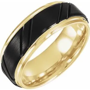 Black PVD & 18K Yellow Gold-Plated Tungsten 8 mm Grooved Band 10.5