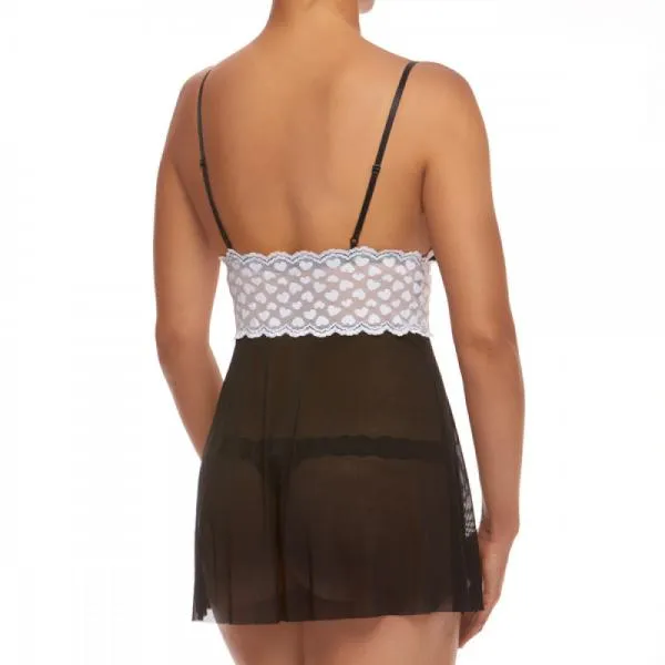 Black/White - Lovely Lace Babydoll with G-String -