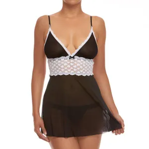 Black/White - Lovely Lace Babydoll with G-String -