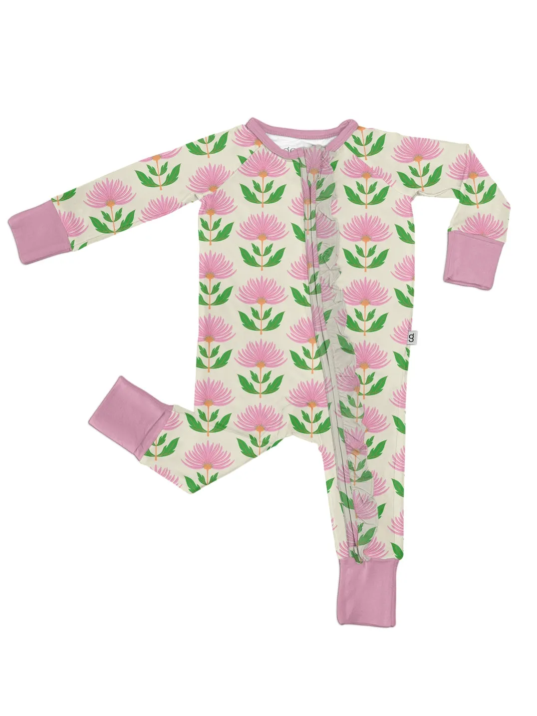 Block Flowers Ruffle Zipper Romper