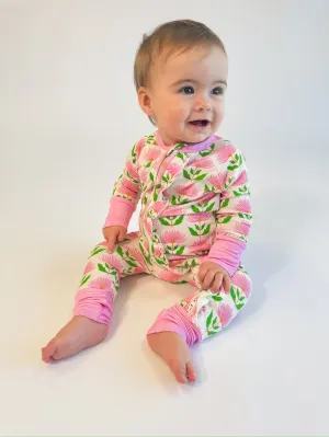 Block Flowers Ruffle Zipper Romper
