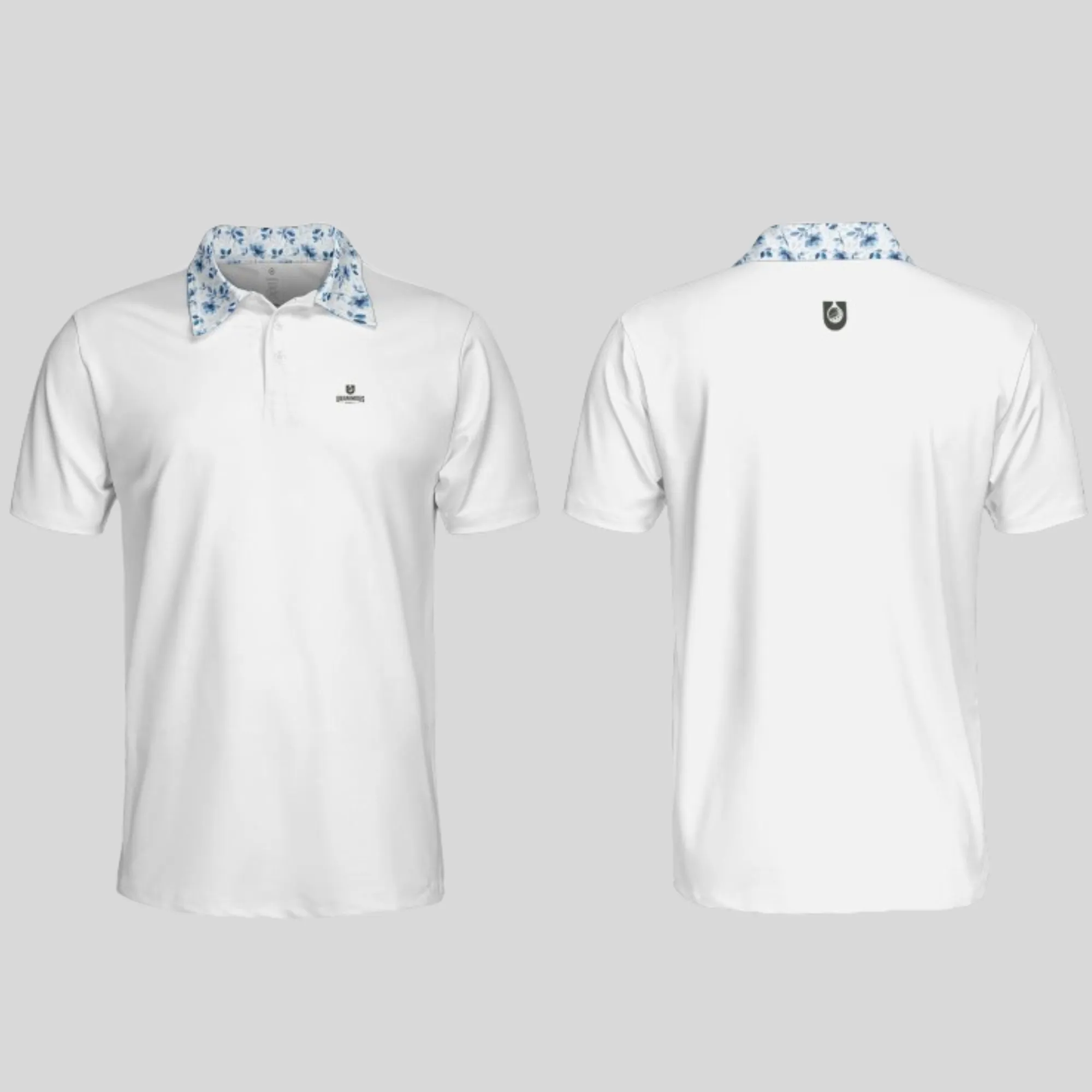 Blue Flower White golf Polo Shirt for Men