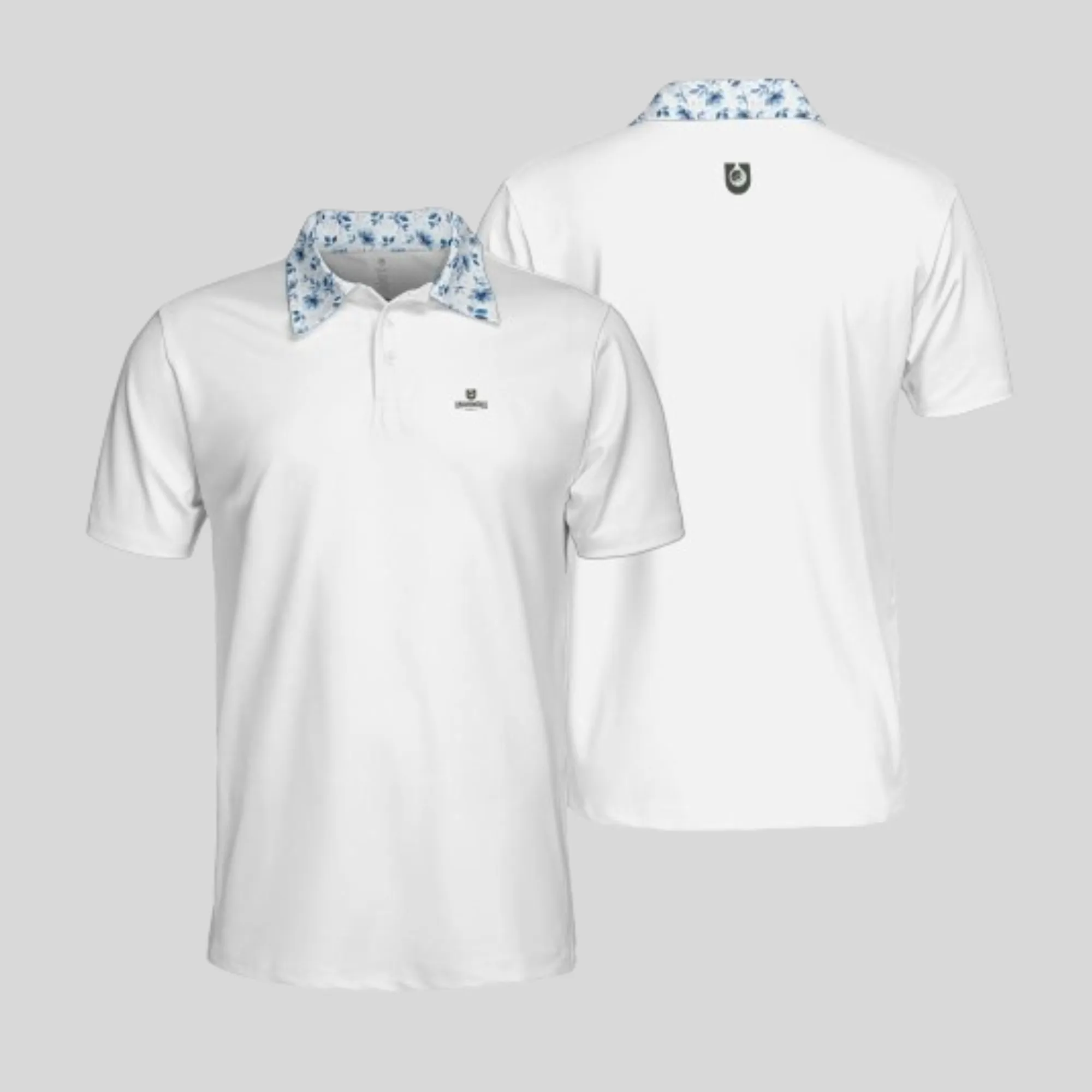 Blue Flower White golf Polo Shirt for Men