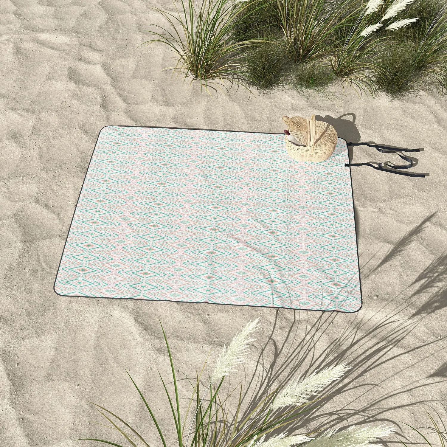 Bohemian Diamonds Mint Picnic Blanket