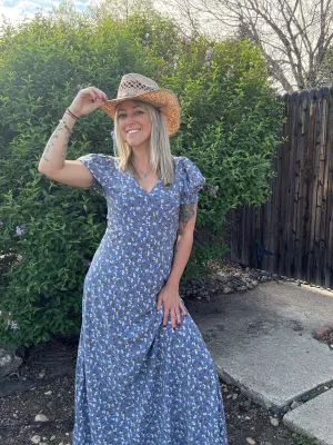 Boho Floral Print V-Neck Maxi Dress
