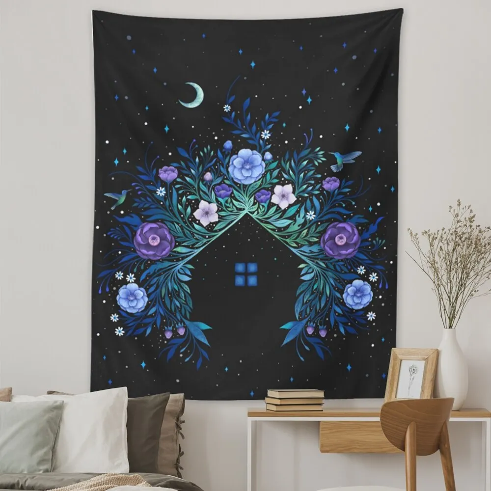 Botanical Wildflower Tapestry Wall Hanging Flower House Hippie Moon Tapestries Colorful Psychedelic INS Star Home Decor