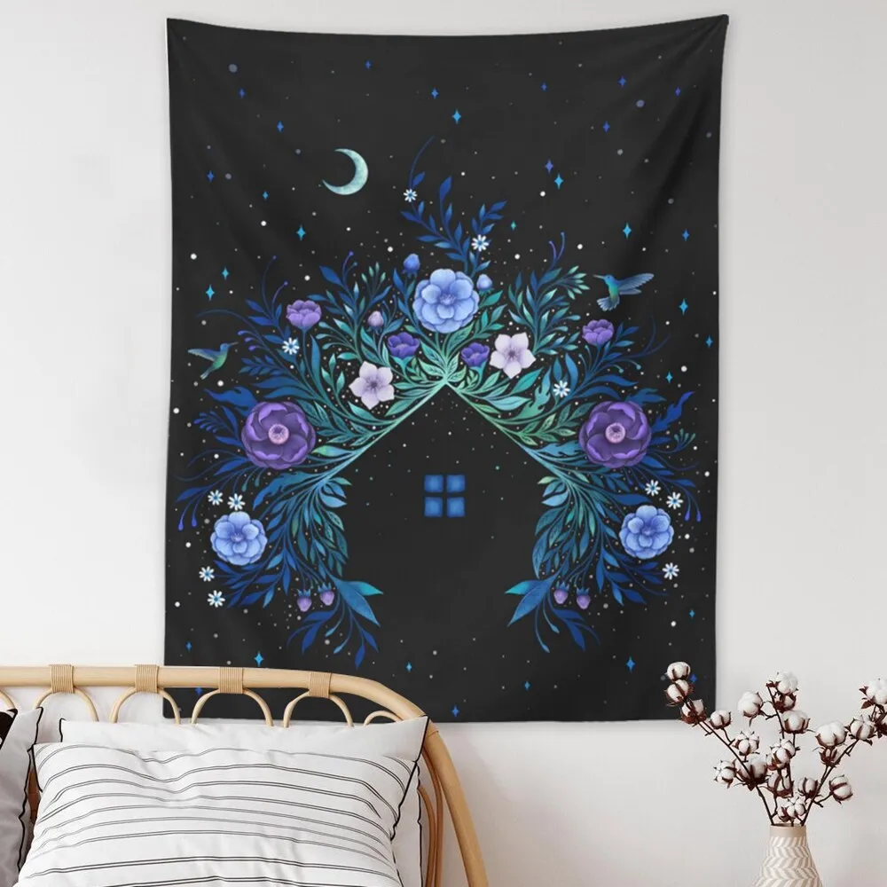 Botanical Wildflower Tapestry Wall Hanging Flower House Hippie Moon Tapestries Colorful Psychedelic INS Star Home Decor
