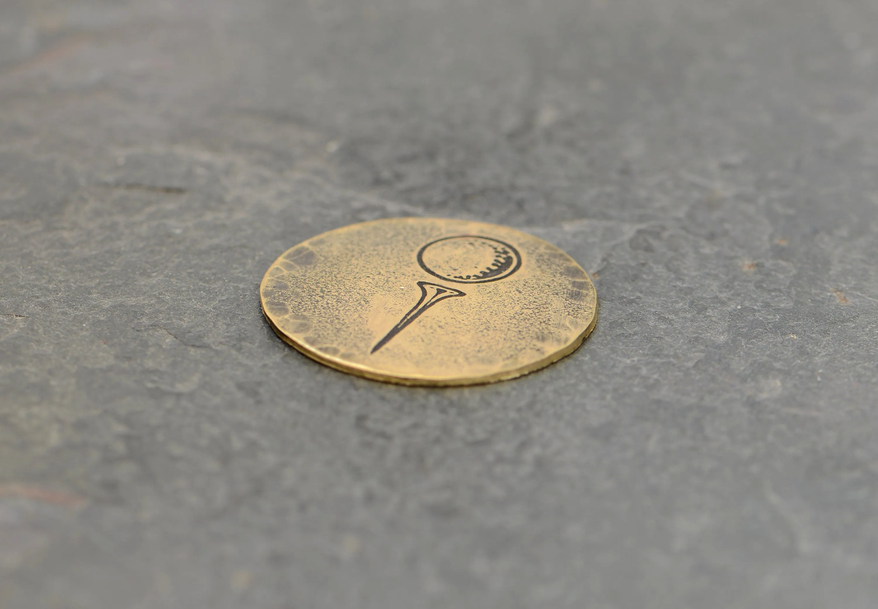 Brass Golf Marker with Golf Ball on Tee in Rustic Finish