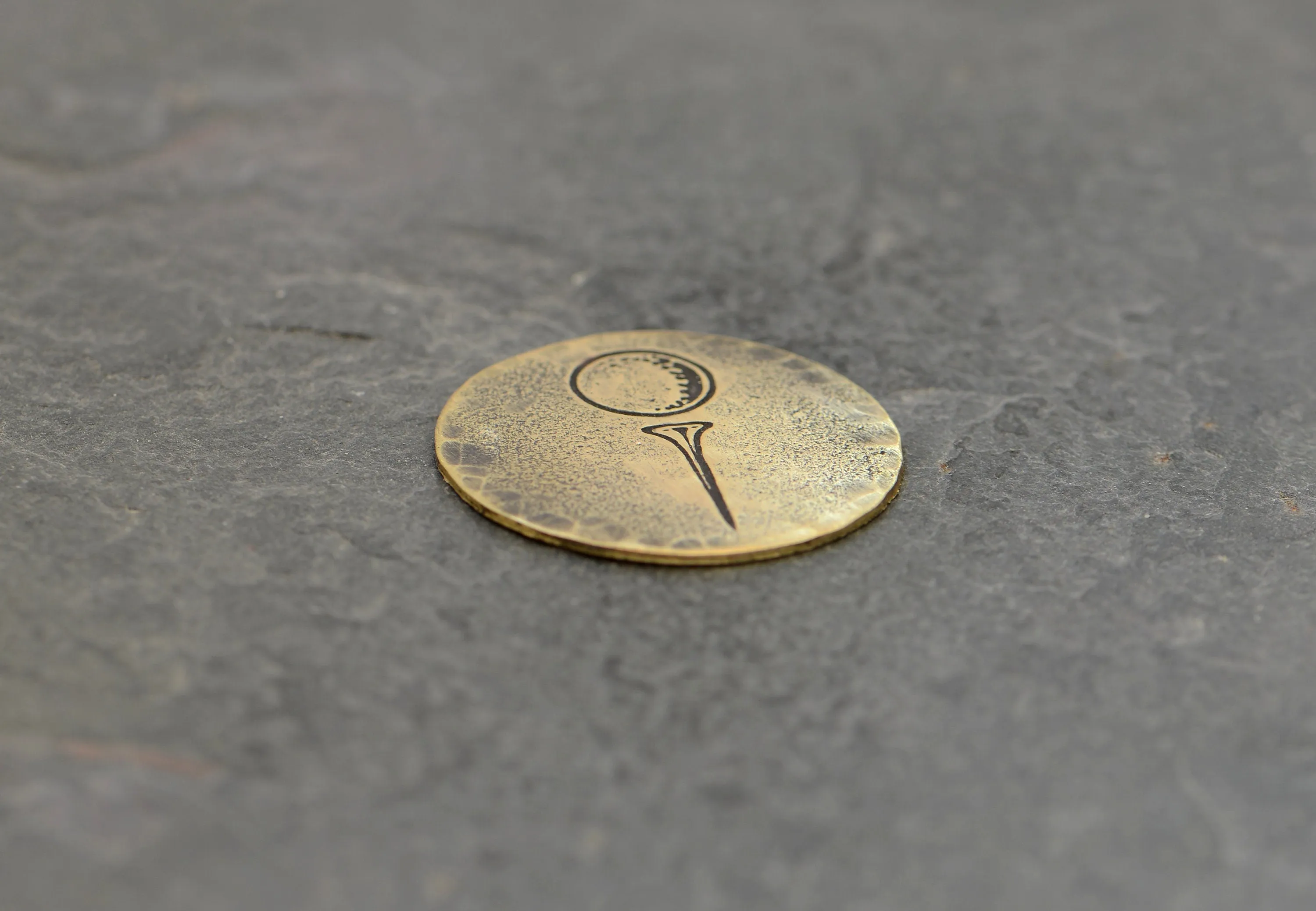 Brass Golf Marker with Golf Ball on Tee in Rustic Finish