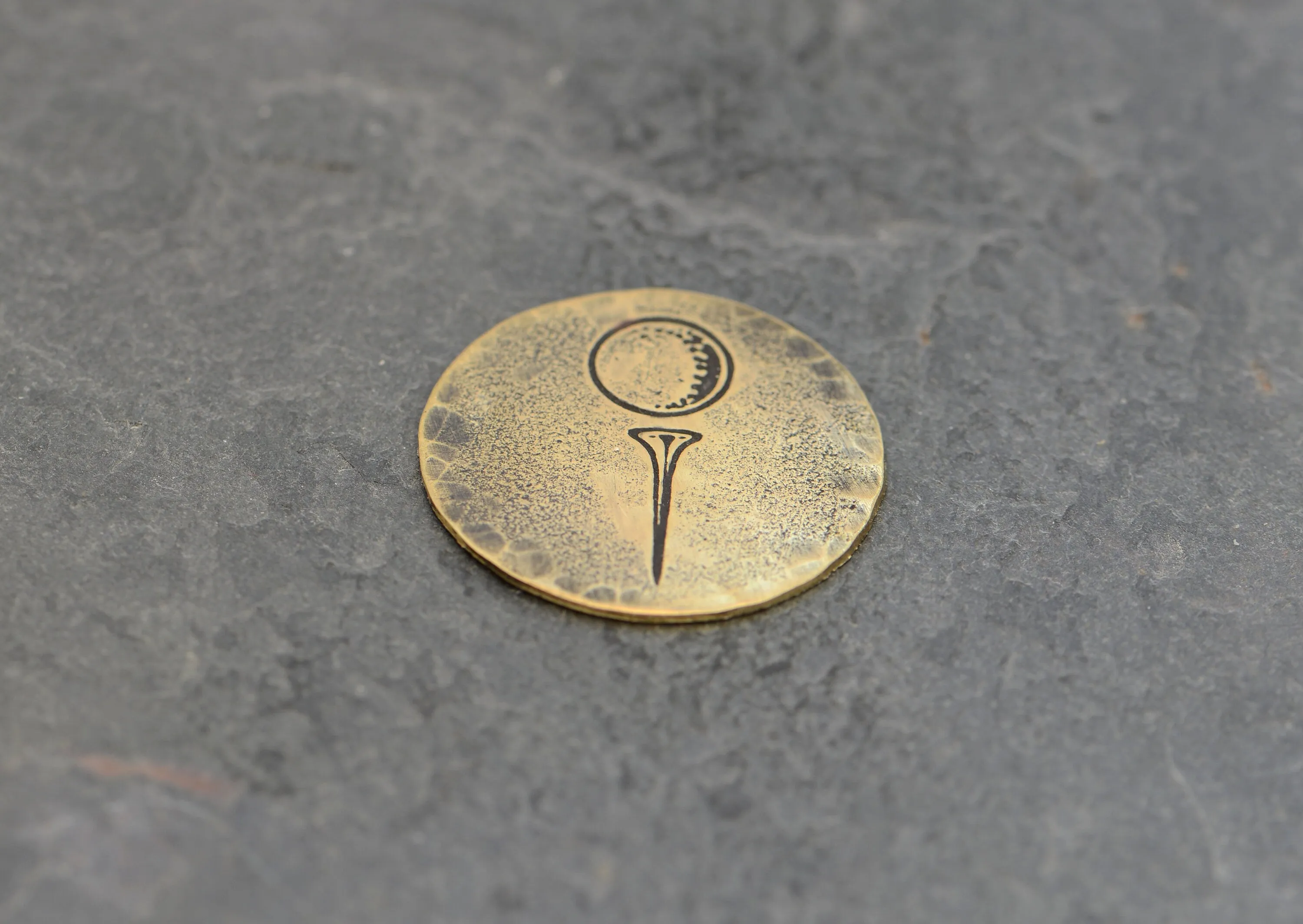 Brass Golf Marker with Golf Ball on Tee in Rustic Finish