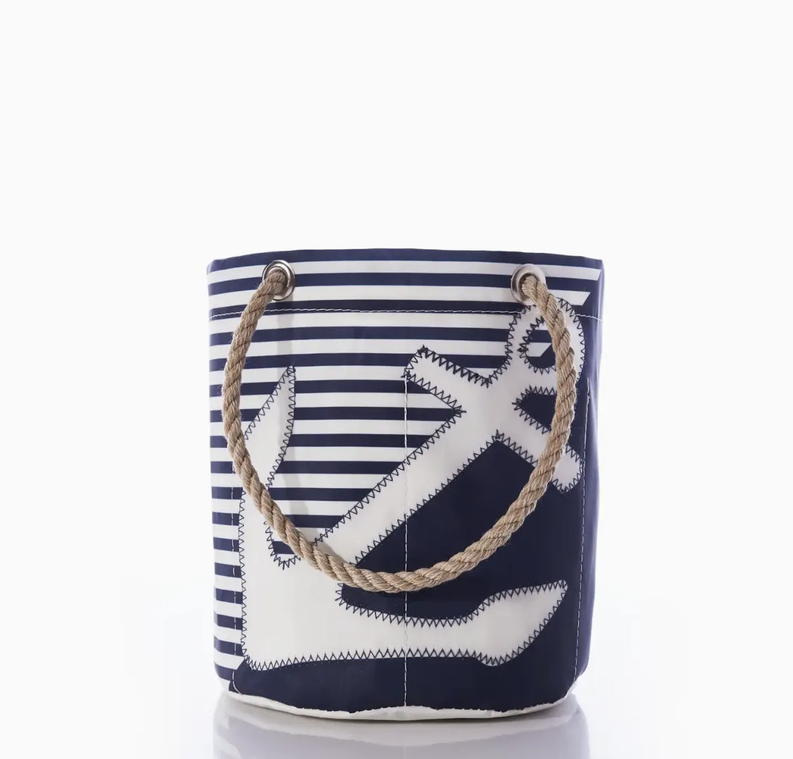 Breton Stripe White Anchor Beverage Bucket