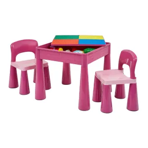 Children's Indoor | Outdoor Multipurpose Plastic Table & 2 Chairs Set | Lego Board | Sand & Water Pit | Pink